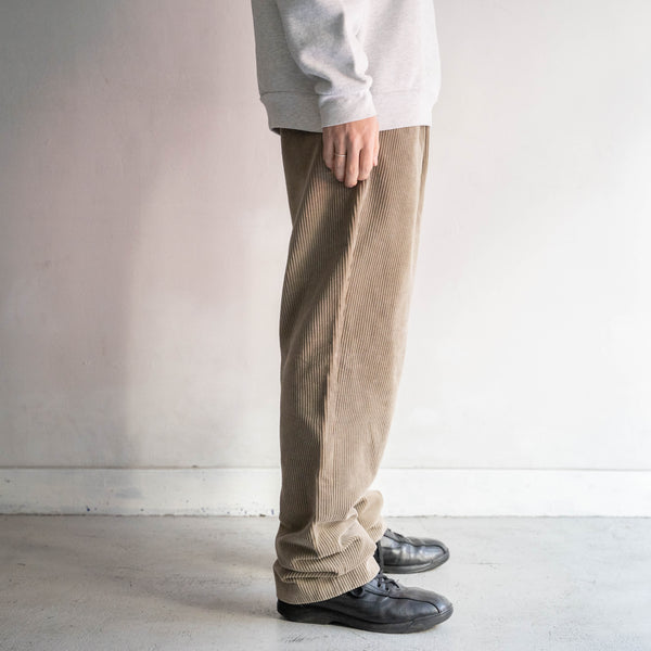 1980-90s Europe gray beige color two tuck corduroy pants