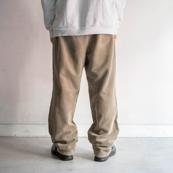 1980-90s Europe gray beige color two tuck corduroy pants