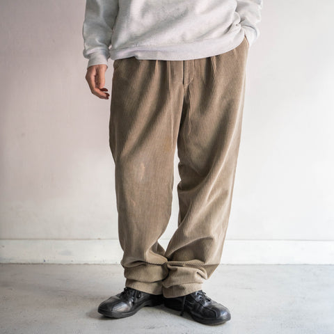 1980-90s Europe gray beige color two tuck corduroy pants