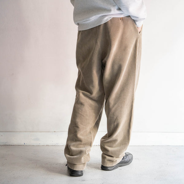 1980-90s Europe gray beige color two tuck corduroy pants