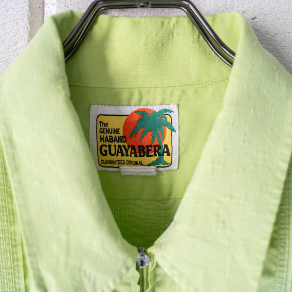 1980-90s light green cuba shirt -zip up type- 'guayabera'