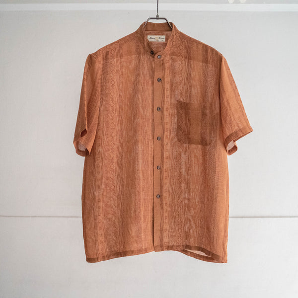 1980-90s Japan vintage brown ethnic-like no collar shirt
