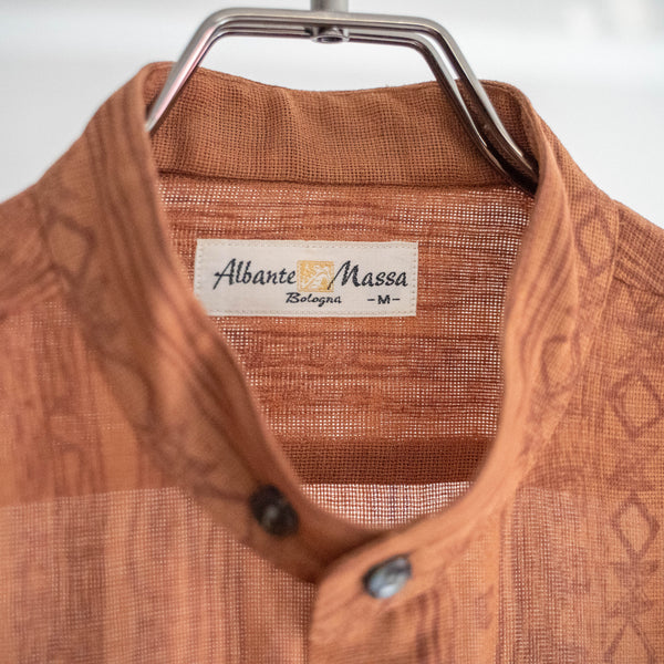 1980-90s Japan vintage brown ethnic-like no collar shirt