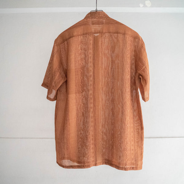 1980-90s Japan vintage brown ethnic-like no collar shirt