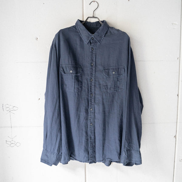 1990-00s dark navy color 2pocket linen shirt