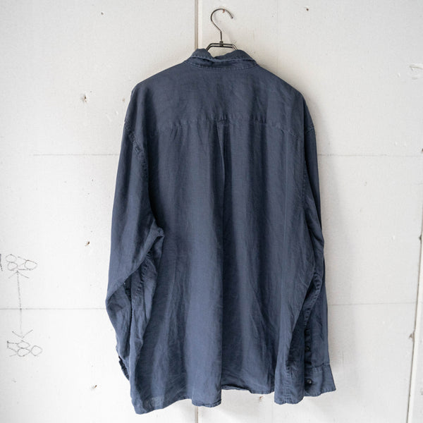 1990-00s dark navy color 2pocket linen shirt