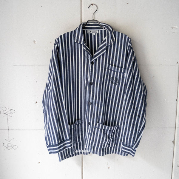 1980-90s Europe navy × white stripe pajama shirt