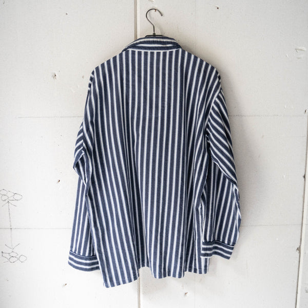 1980-90s Europe navy × white stripe pajama shirt