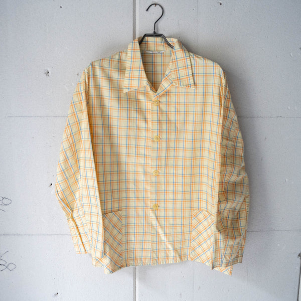 around1970s Europe yellow base check pajama shirt