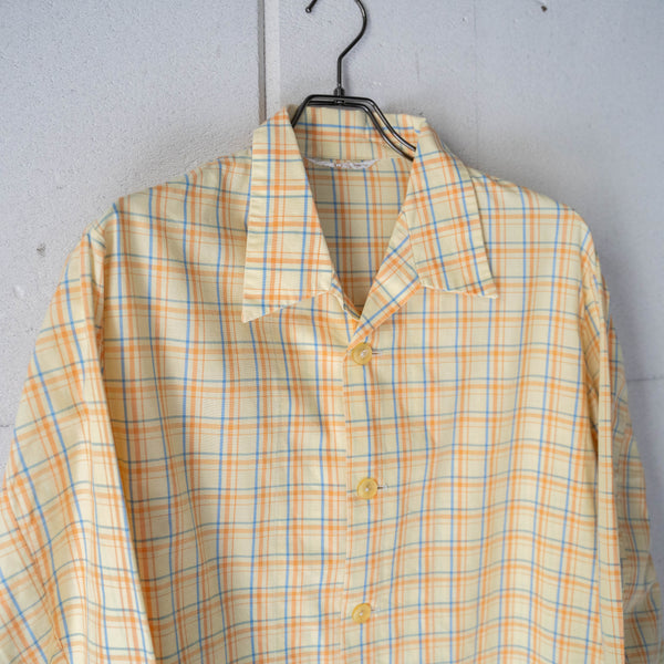 around1970s Europe yellow base check pajama shirt