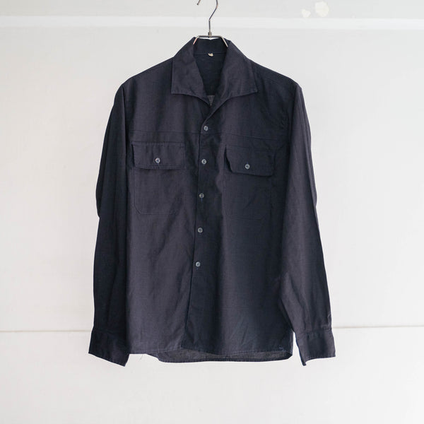 1970-80s France open collar work shirt 'dead stock' -black dyed-