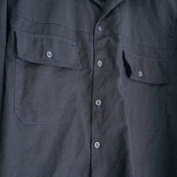 1970-80s France open collar work shirt 'dead stock' -black dyed-