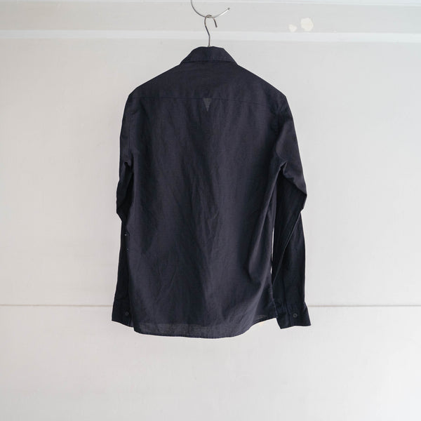 1970-80s France open collar work shirt 'dead stock' -black dyed-