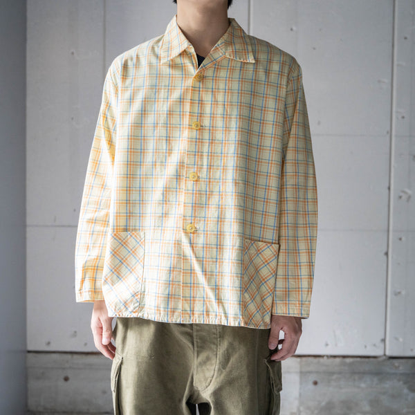 around1970s Europe yellow base check pajama shirt