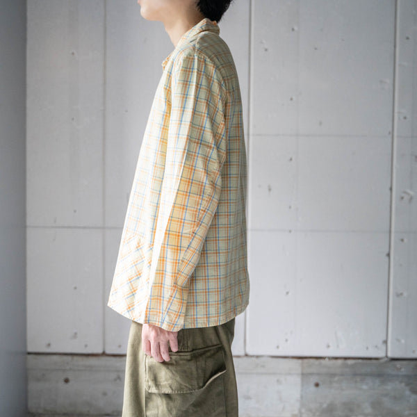 around1970s Europe yellow base check pajama shirt