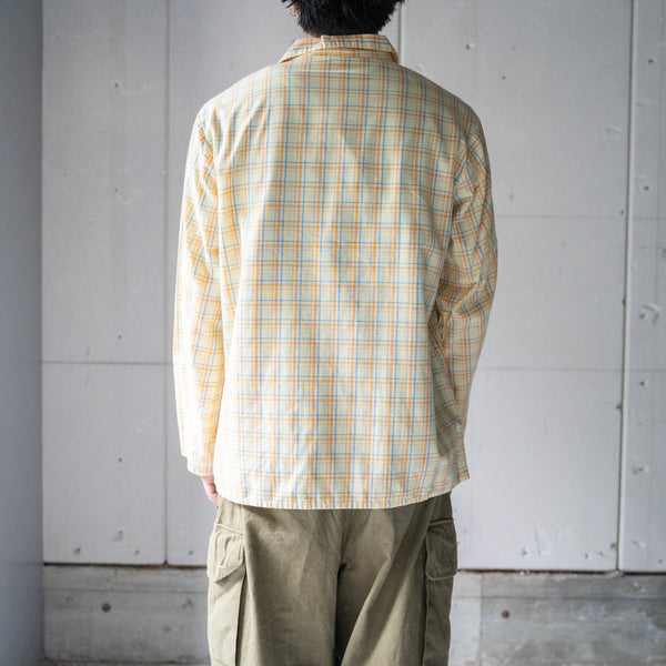 around1970s Europe yellow base check pajama shirt