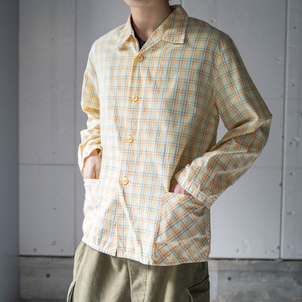 around1970s Europe yellow base check pajama shirt