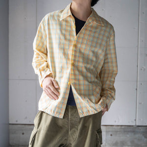 around1970s Europe yellow base check pajama shirt