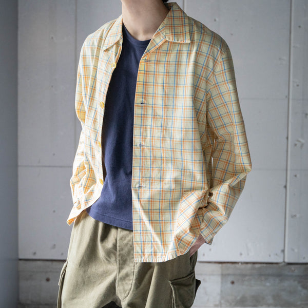 around1970s Europe yellow base check pajama shirt