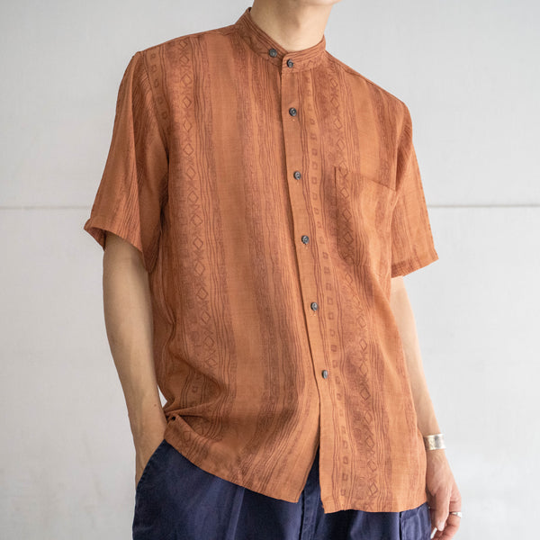 1980-90s Japan vintage brown ethnic-like no collar shirt