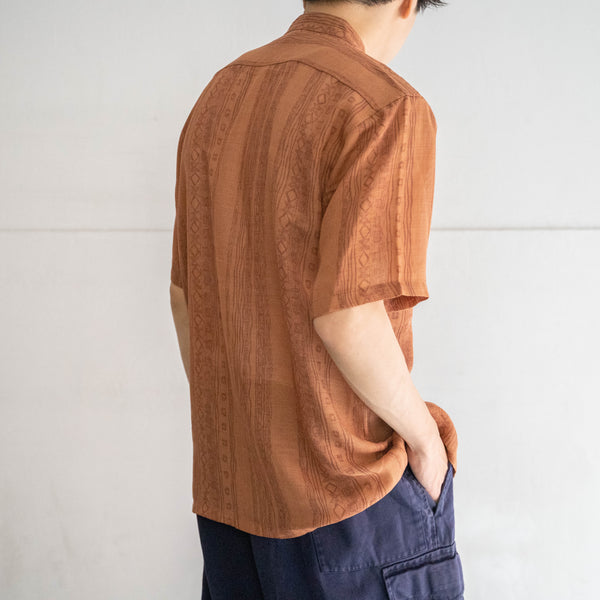 1980-90s Japan vintage brown ethnic-like no collar shirt