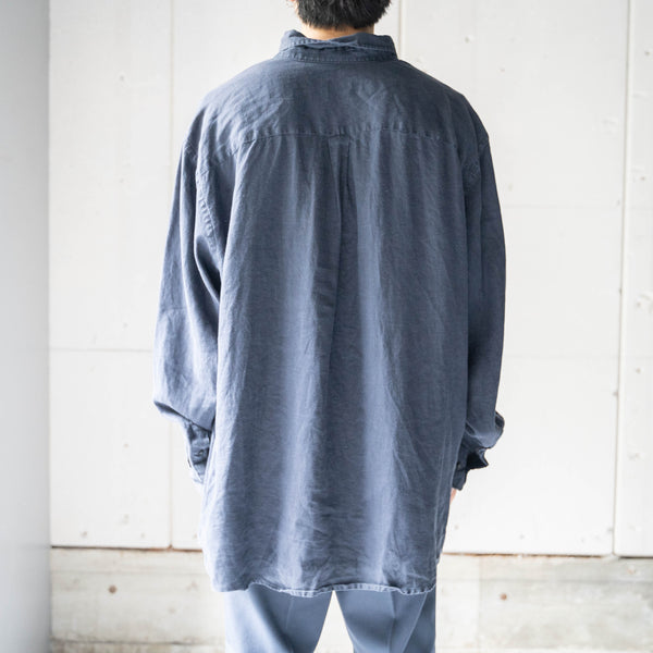 1990-00s dark navy color 2pocket linen shirt