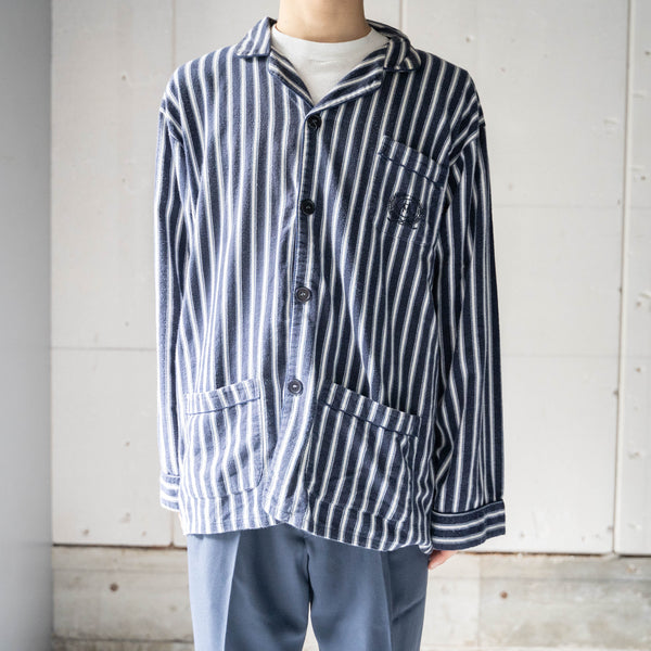 1980-90s Europe navy × white stripe pajama shirt