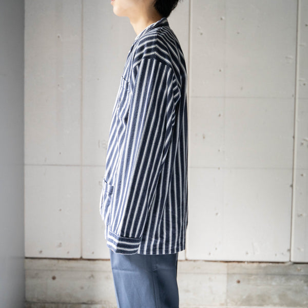 1980-90s Europe navy × white stripe pajama shirt