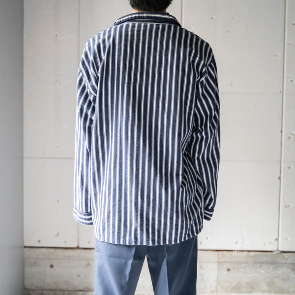 1980-90s Europe navy × white stripe pajama shirt