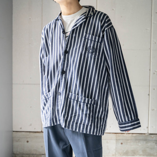 1980-90s Europe navy × white stripe pajama shirt