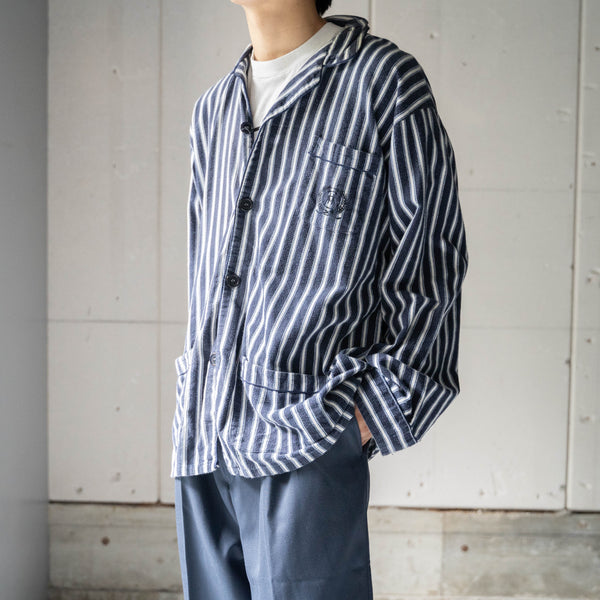 1980-90s Europe navy × white stripe pajama shirt