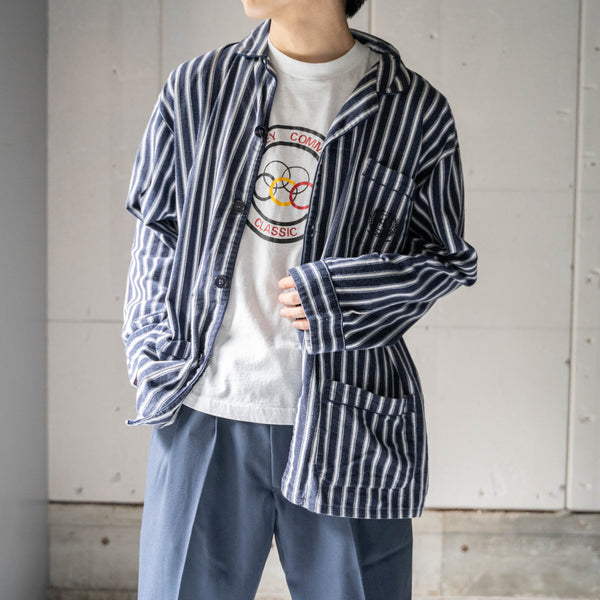 1980-90s Europe navy × white stripe pajama shirt