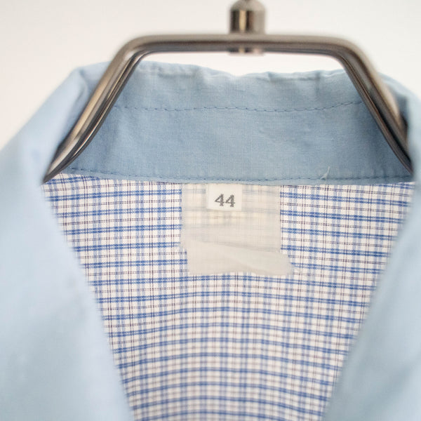 1990s blue checked tyrolean short sleeve shirt 'light blue collar' -remake-