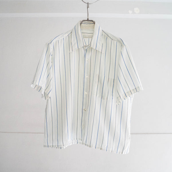 1970-80s white × blue striped short sleeve shirt -remake-