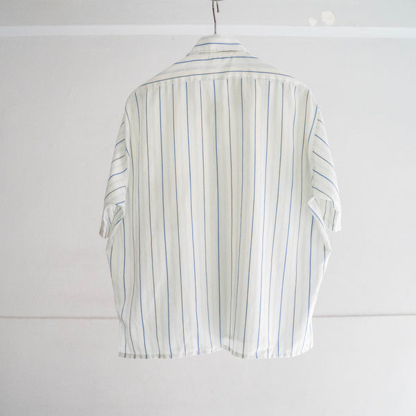 1970-80s white × blue striped short sleeve shirt -remake-
