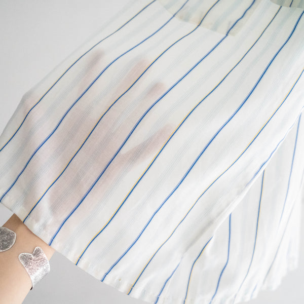 1970-80s white × blue striped short sleeve shirt -remake-