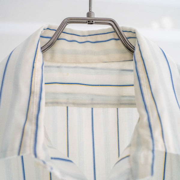 1970-80s white × blue striped short sleeve shirt -remake-