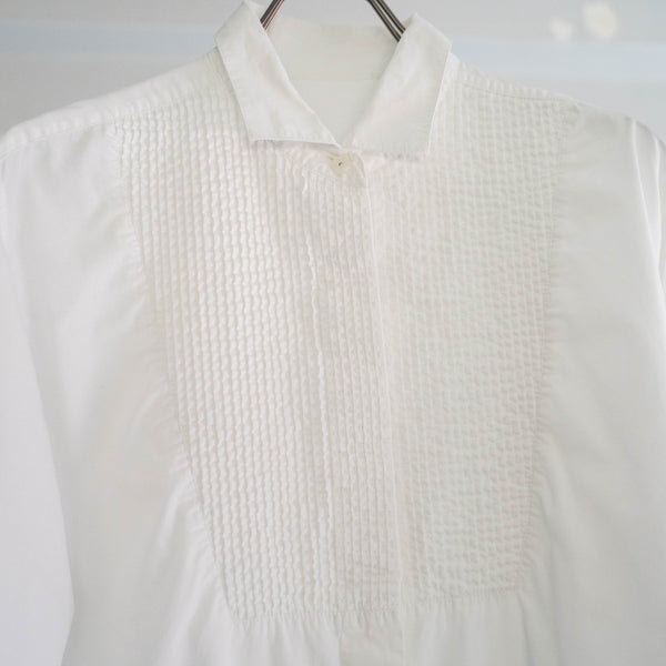 1990-00s white color front tuck design dress shirt