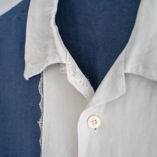 1990s rayon × linen two tone short sleeve shirt -remake-