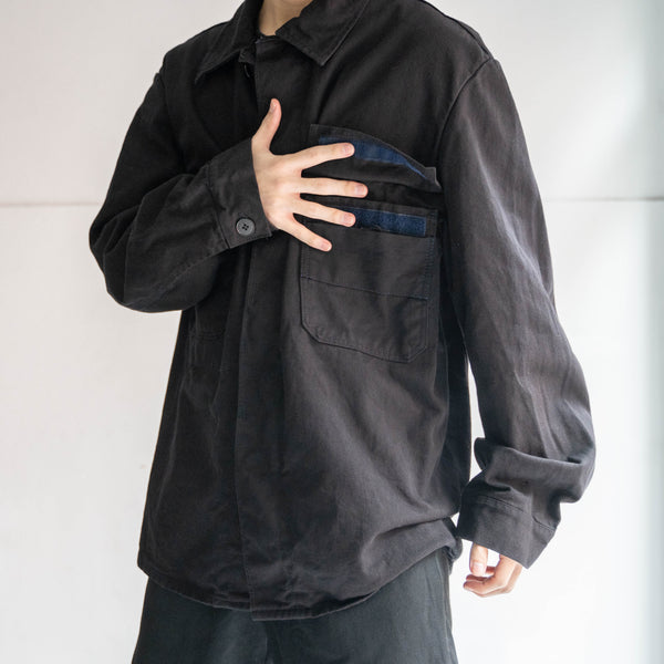1980-90s Europe 2 pockets work jacket 'dead stock' -black dyed-