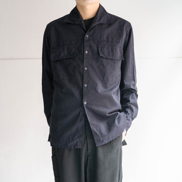 1970-80s France open collar work shirt 'dead stock' -black dyed-