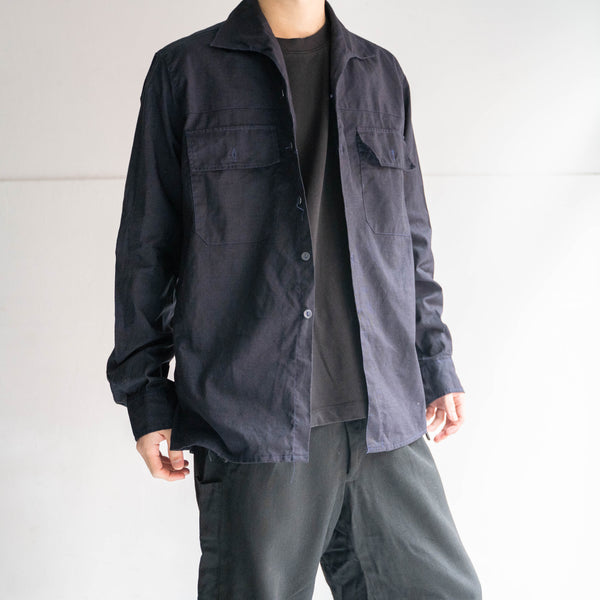 1970-80s France open collar work shirt 'dead stock' -black dyed-