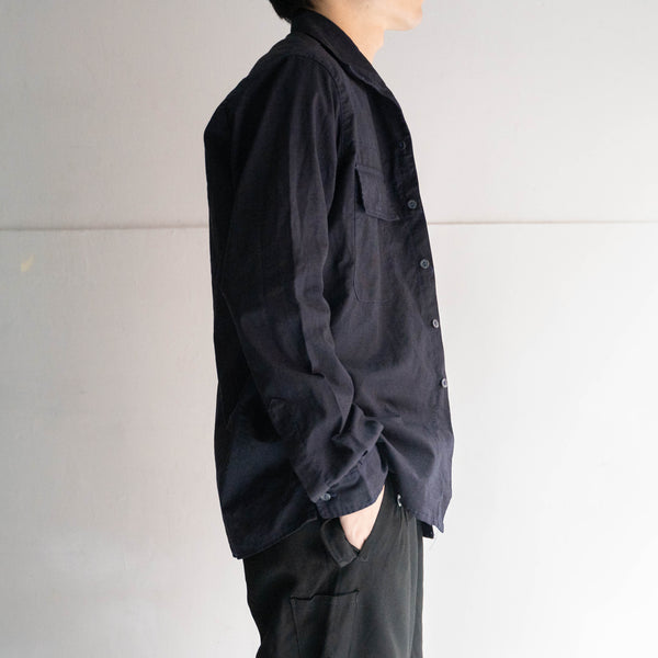 1970-80s France open collar work shirt 'dead stock' -black dyed-
