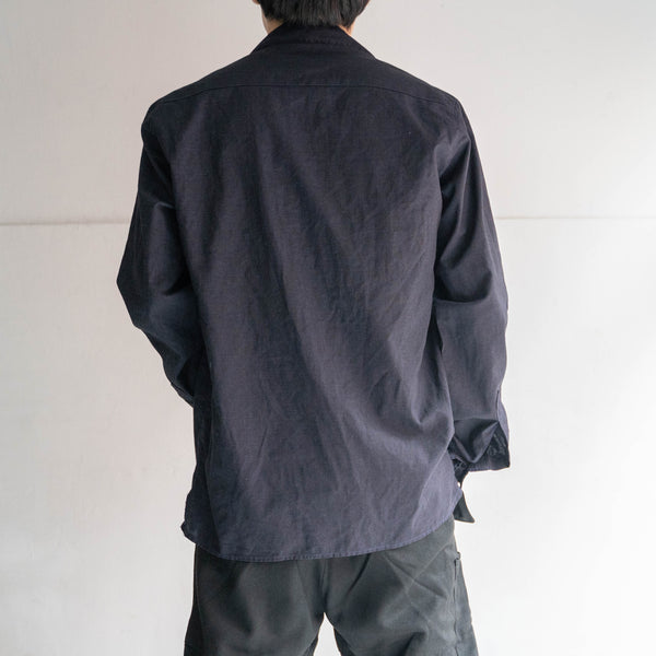 1970-80s France open collar work shirt 'dead stock' -black dyed-