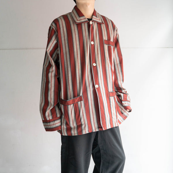 1980-90s France red × gray stripe pajama shirt