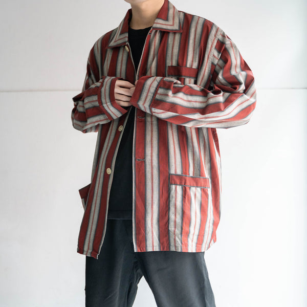 1980-90s France red × gray stripe pajama shirt