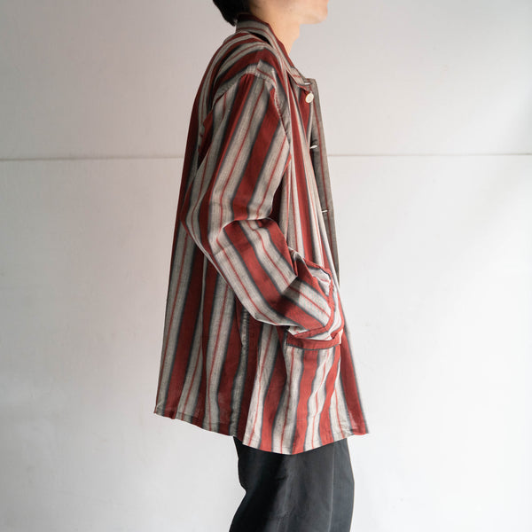 1980-90s France red × gray stripe pajama shirt