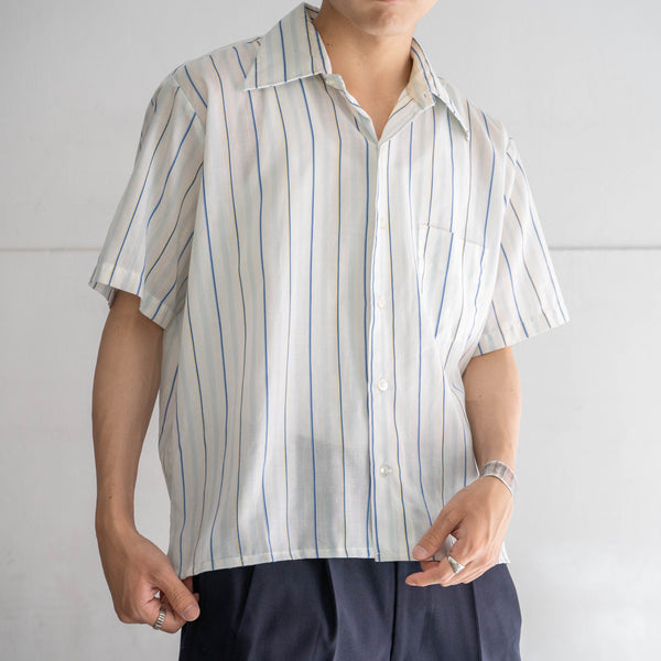 1970-80s white × blue striped short sleeve shirt -remake-