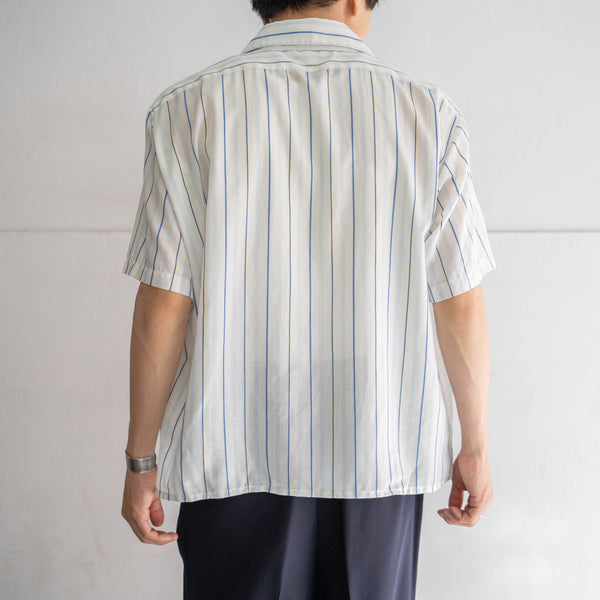 1970-80s white × blue striped short sleeve shirt -remake-