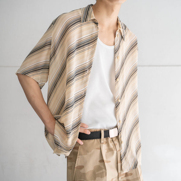 1990s light beige diagonal stripe see-through shirt